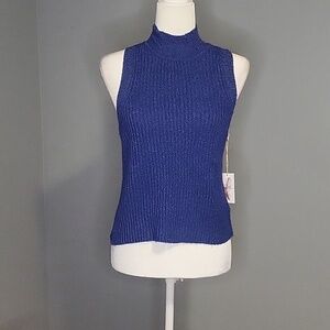 Jessica Simpson Stretchy Blue Soft Sleeveless Mock Turtleneck Ribbed Sweater M